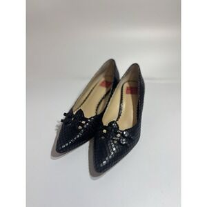 Kitten Heels Oscar de la Renta Black  Leather Shoes Size 6 Snakeskin Workwear